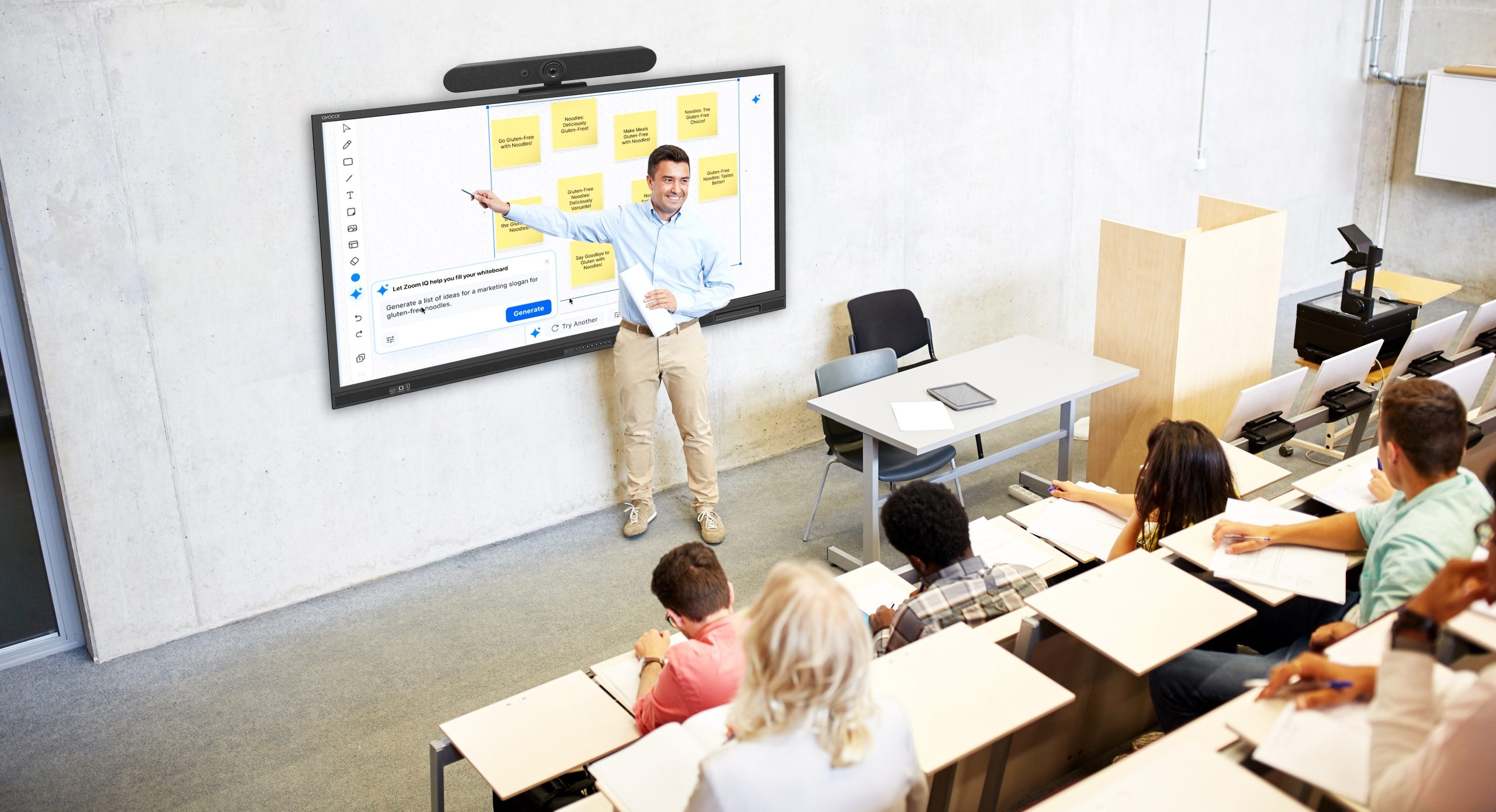 education, high school, university, teaching and people concept - group of international students and teacher with marker standing at white board at lecture